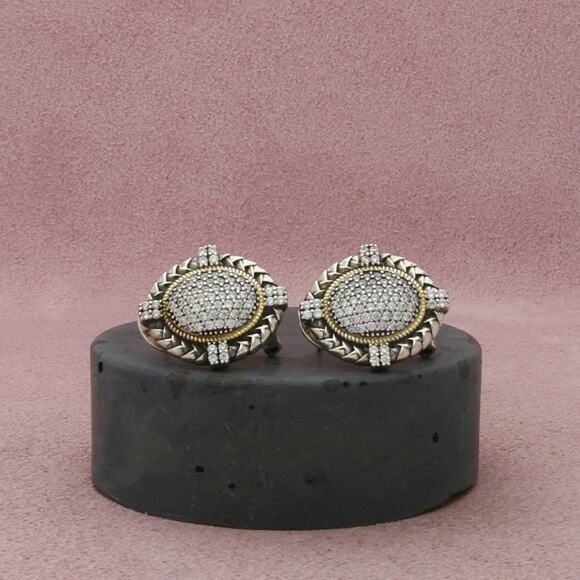 Sterling Jewelry - sterling silver pave cz omega-back earrings